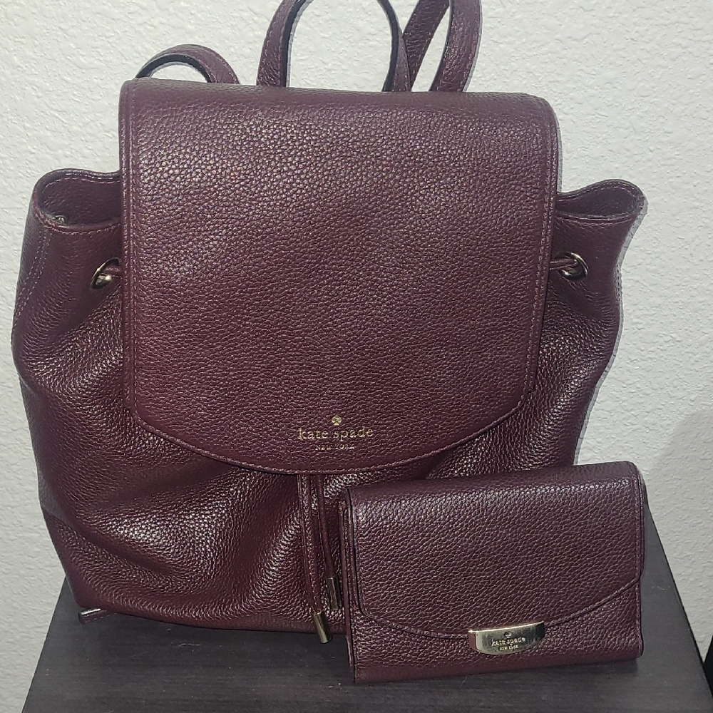 Kate Spade Brown Backpack Pebbled Leather Design